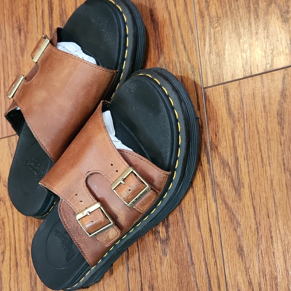 Dr.Martens Dax Brown Leather Slide Sandals - Picture 2 of 8